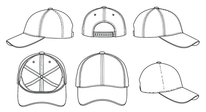 Baseball cap outline vector illustration fashion design template