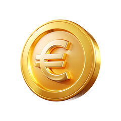 Realistic 3d rendering of a shiny golden euro coin with transparent background transparent background