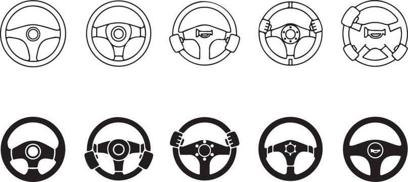 Various steering wheels and hands gripping steering wheels car part driving