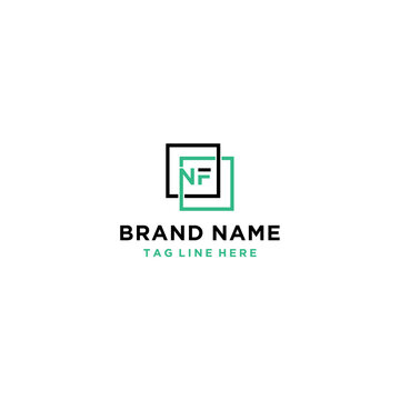 Minimalist clean style square letter NF logo design  vector template