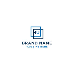 Obraz premium Minimalist clean style square letter NU logo design vector template