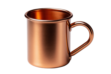 Brushed copper mug with handle isolated on black background metal metallic, Png, Isolated on Transparent Background, Cut Out