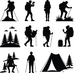 Hikers and campers silhouette Bundle backpacker camping