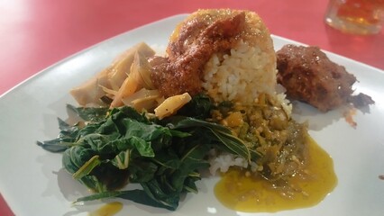 Nasi Rendang Served in the plate