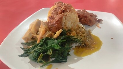 Nasi Rendang Served in the plate