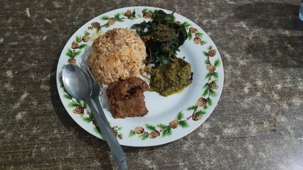 Nasi Rendang Served in the plate