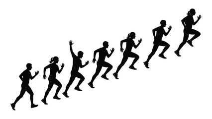 Running athletes silhouette sequence isolated on white background, Vector