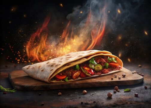 Piadina farcita su tavolo con ambientazione termica