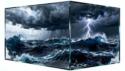 Turbulent Ocean Waves During a Fierce Thunderstorm with Lightning Strikes