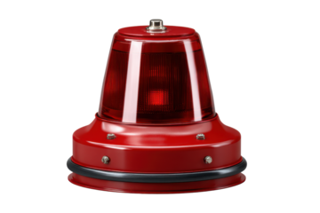 Red warning beacon light with clear plastic lens and metal base signal, Png, Isolated on Transparent Background, Cut Out