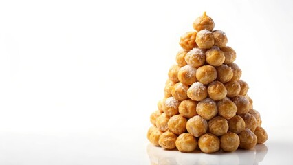 Fototapeta premium Delicate Croquembouche Tower on White Background