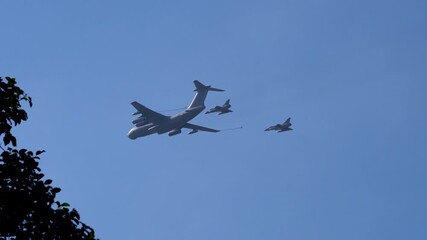Indian Air Force refueling aircraft skills at an Air Drill Show in Guwahati Assam India