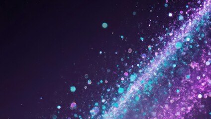 Abstract burst of vibrant, multicolored glitter particles against a dark background