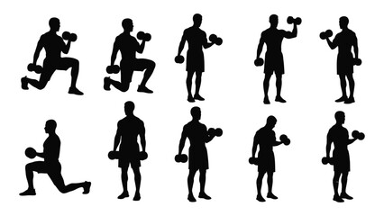 Dumbbell exercise silhouettes isolated on white background, Vector