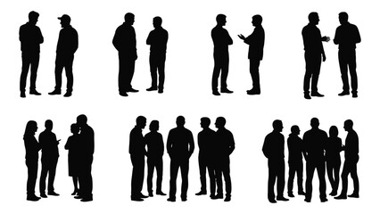 Silhouettes of people interacting and discussing isolated on white background, Vector