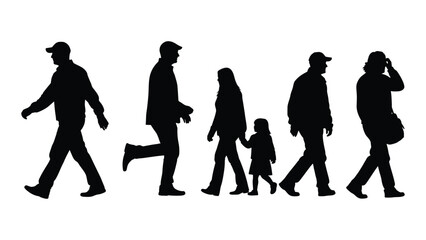 Silhouettes of people walking isolated on white background, Vector