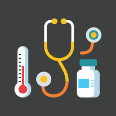 medical thermometer and pills vector