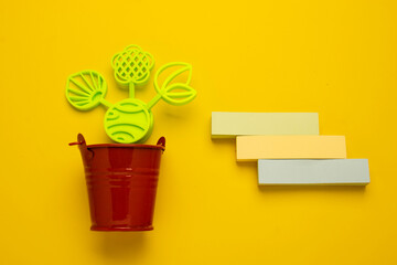 Red bucket, prop flower, convenience strip, simple layout, can be used for student teaching guide, fresh and cute