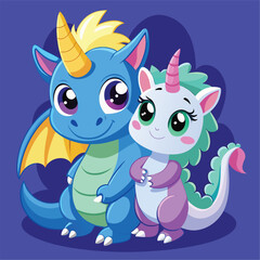 Fototapeta premium Cute Magical Unicorn and Baby Unicorn in Fantasy Cartoon Style – Vector Illustration