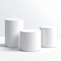 Three white cylinder pedestals against a white gradient back