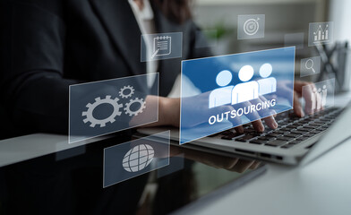 Outsourcing concept showing collaboration, delegation, global workforce, productivity, and task management through remote teams and external service providers Latch