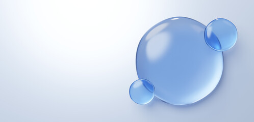 3D Illustration.A light blue transparent sphere on a silver background. Copy space.(Horizontal)