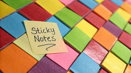 Brainstorming sticky notes idea generation colorful note reminder collage creative planning organized workspace