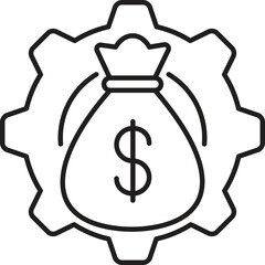 Money Bag Gear Financial Process Line Art Icon.