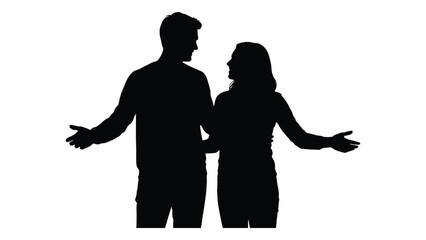 Couple silhouette with open arms isolated on white background, Vector
