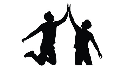 High five celebration silhouettes isolated on white background, Vector