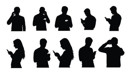 People using mobile phones silhouettes isolated on white background, Vector