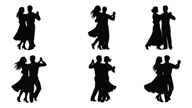 Dancing couple silhouettes isolated on white background, Vector