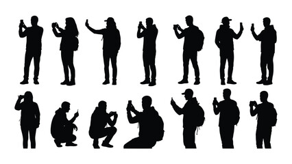 People using smartphones silhouettes isolated on white background, Vector