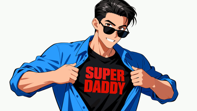 Cool Man Showing Super Daddy T-Shirt with Sunglasses