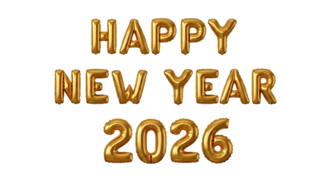 Golden balloons happy new year isolated on a transparent background