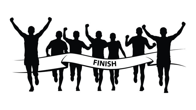 Running race finish line silhouette isolated on white background, Vector