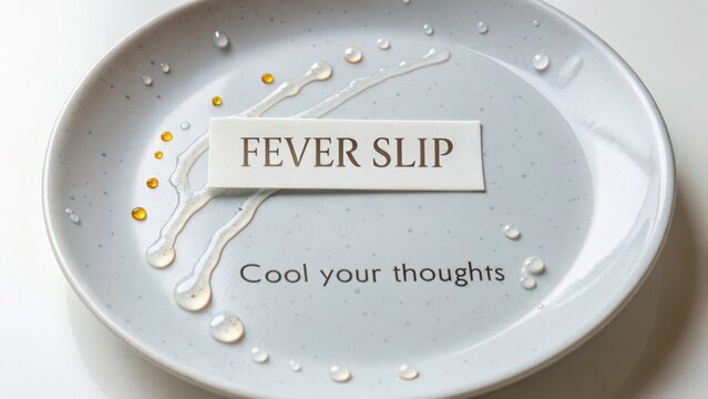 Innovative ceramic plate design featuring the phrase "FEVER SLIP" and droplets, promoting mindfulness and calming thoughts