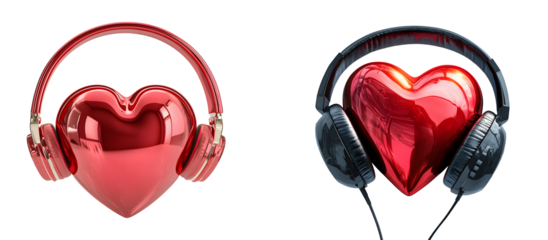 Heart with headphones on transparent background
