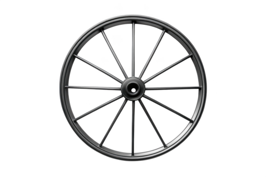 Old wagon wheel isolated on transparent background, a symbol of the past era