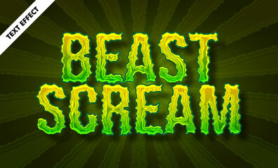 Beast scream editable text effect - Bold 3d monster grunge font, horror game title design