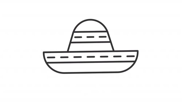 Animated sombrero line icon. Mexican hat animation. Traditional accessory of Latin national clothes. Stylish headwear from Mexico. Outline element on white background. HD video with alpha channel