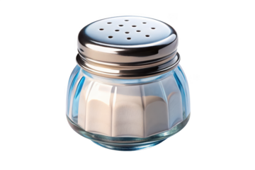 Glass sugar shaker with metal lid isolated on transparent background