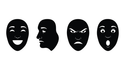 Emotional facial silhouettes isolated on white background, Vector