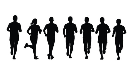 Running people silhouettes isolated on white background, Vector