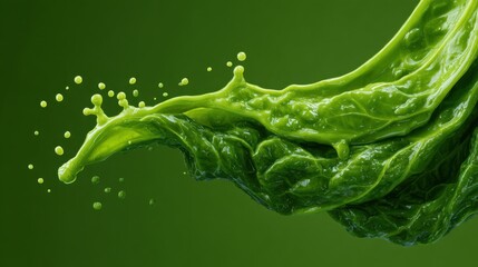 Closeup of fresh dewy leaves with vibrant green sauce a culinary nature scene