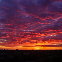 Fototapeta premium Sunset sky with dramatic clouds over cityscape