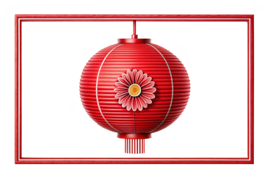 Chinese red lantern with flower isolated on transparent background