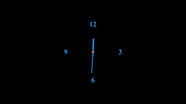Abstract analog clock starting at 12:00 and looping animation. Neon blue color analog clock timer circle animated on dark screen background. 4k - Powered by Adobe