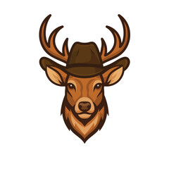 Stylish deer wearing a cowboy hat, blending wild nature and western charm in a bold, modern cartoon illustration design.