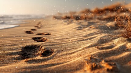 Tiny footprints on sandy beach nature photography serene environment close-up view